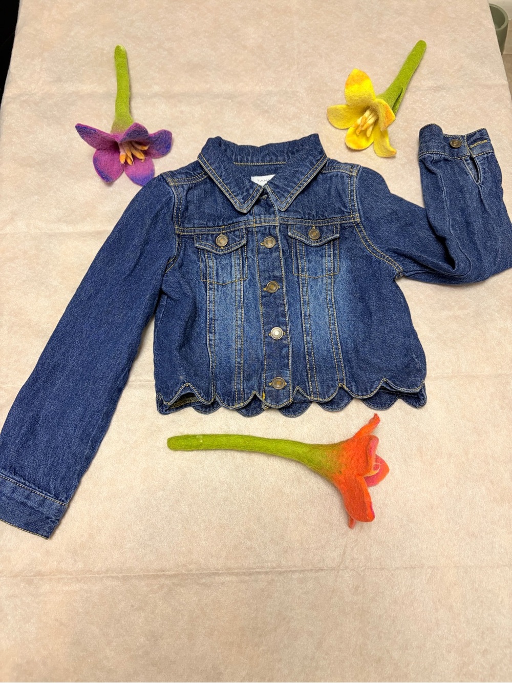 Tahari Girls Dark Blue Denim Jacket with Scalloped Hem